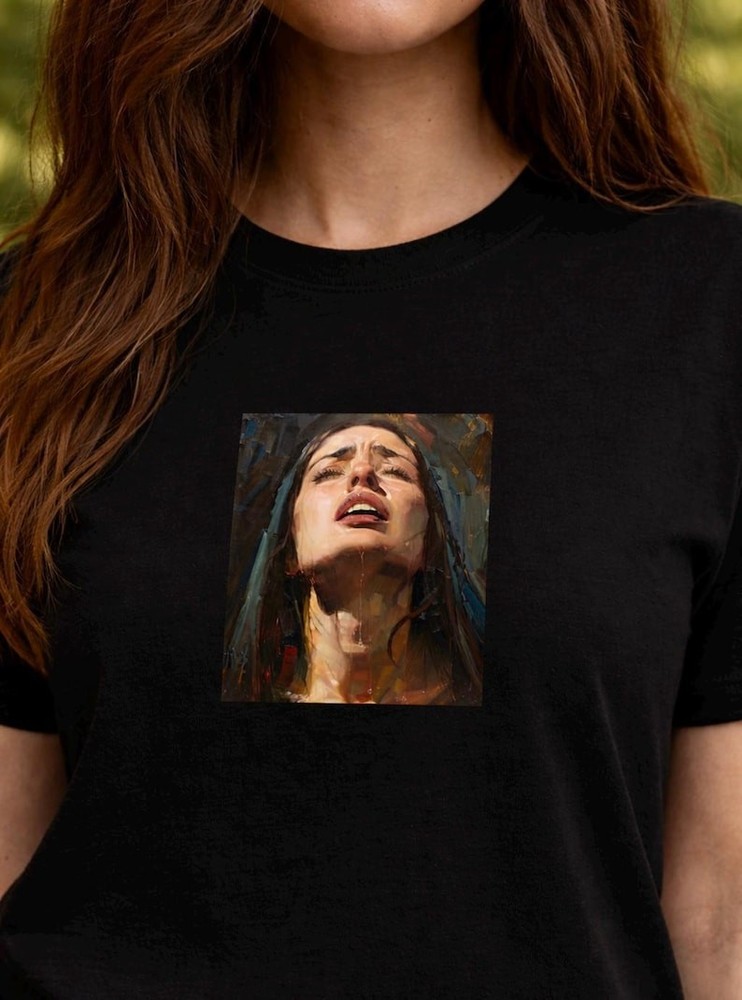 Emotional Oil Painting T-Shirt, Minimalist Woman Face Graphic Tee