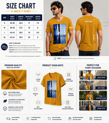 Mustard Yellow V-Neck T-Shirt Graphic Print Modern Everyday Wear- Size- L