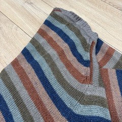 Vintage Izod Lacoste Sweater Mens L Striped Knit Gray & Blue Acrylic Wool VTG