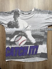 90s Vintage Catch It Baseball Half Tone Art T-Shirt Men’s Large AOP MLB White