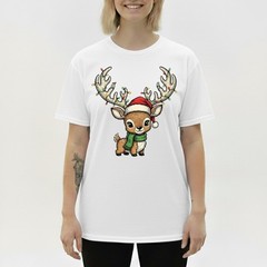 Cute Baby Reindeer T-Shirt Christmas Lights Santa Hat Kawaii Animal Holiday Gift