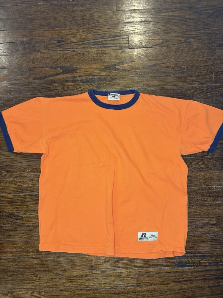 Vintage 90s Russell Athletic Men’s Large Pro Cotton Blank Orange T Shirt
