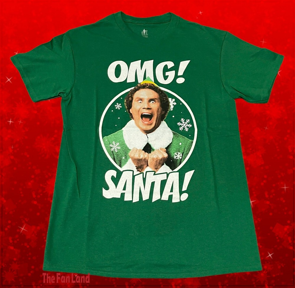 New Elf Raised By Elves 2003 Buddy OMG! SANTA! Christmas Mens Vintage T-Shirt