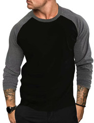 Mens Contrast Baseball Long Sleeve T Shirt Casual Top 100% POLYSTER 4 Colours UK