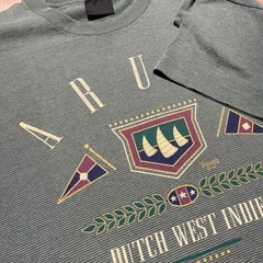 Vintage 1992 Aruba Dutch West Indies T Shirt Single Stitch Striped Green Mens L