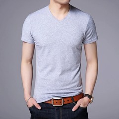 2025 Summer Brand Tops 95% Cotton 5% Spandex t Shirt For Men v Neck Plain Solid