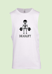 MEN WOMENS TEE SLEEVELESS TSHIRT DEADLIFT SKELETON WEIGHTLIFTING WEIGHTS GYM