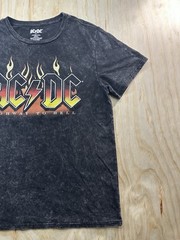 AC/DC Highway To Hell Shirt Mens Size L Black Acid Mineral Wash Flame Graphic Te