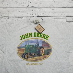 Vintage John Deere Shirt Mens Medium Gray Model A Tractor Graphic Earth Tones