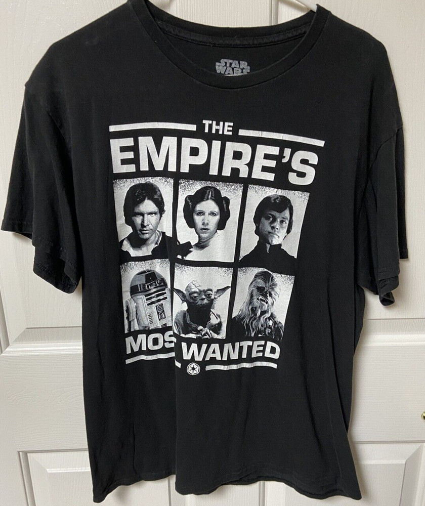 STAR WARS The Empires Most Wanted T-shirt Luke Leia Chewy Han R2 Yoda Sz L
