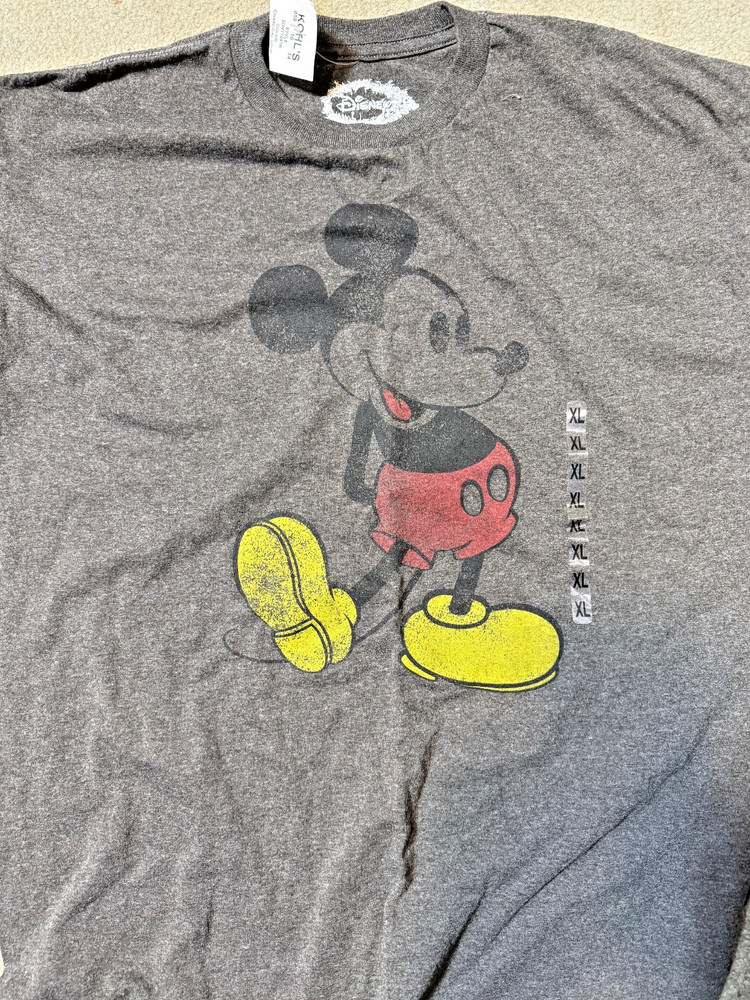 Disney Mickey Mouse T Shirt vintage distresed heather gray Men’s XL New With Tag