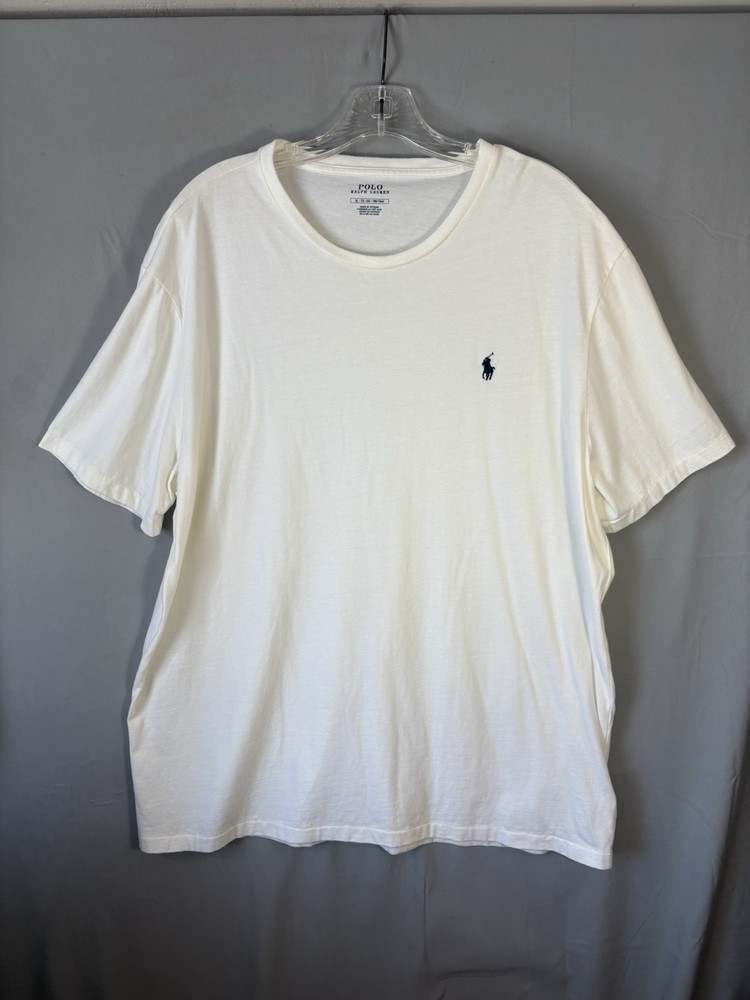 Polo Ralph Lauren White TShirt Mens XL Navy Pony Logo Classic Preppy Lightweight