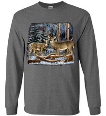 White-Tailed Deer Winter Scene Wildlife T-shirt Mens Long Sleeve Tee