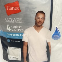 Hanes V-neck Men’s XL 46-48 Ultimate T-Shirt – White ComfortBlend Odor Control