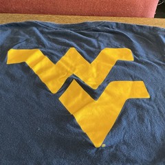 West Virginia University Adult T-Shirt Distressed Primary Logo, Navy, S-5XL