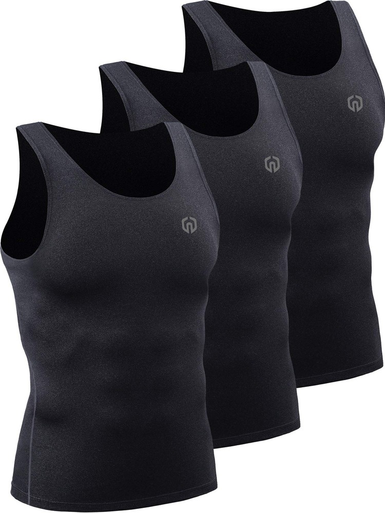 NELEUS Men’s 3 Pack Dry Fit Compression Tank Top Tight Muscle Shirts,5074,Bla…