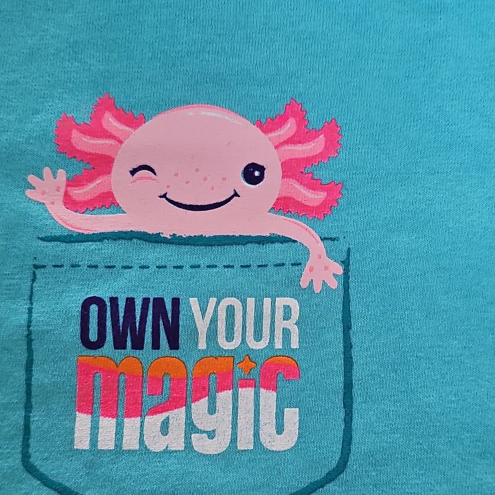 Girlscouts Turquoise Axolotl T-Shirt Own Your Magic Cotton Crew Neck Size S