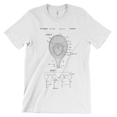 Tennis Racket Patent T-Shirt.100% Cotton Soft Comfy Tee on Black White or Gray