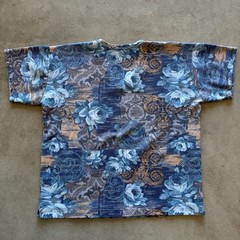 Men’s Blue Beige Floral V-Neck Short Sleeve Regular Fit T-Shirt