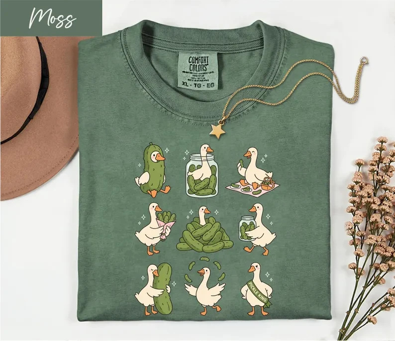 Funny Pickle Duck Shirt Cute Whimsical Animal Graphic Tee Cottagecore Gift