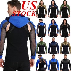 US Mens Crop Tops Mesh Jackets Outwear Work Shirts With Buckle Shoulder Armor