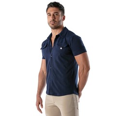 TOF PARIS Shirt Short-Sleeved Cotton Pique Shirt Navy 32