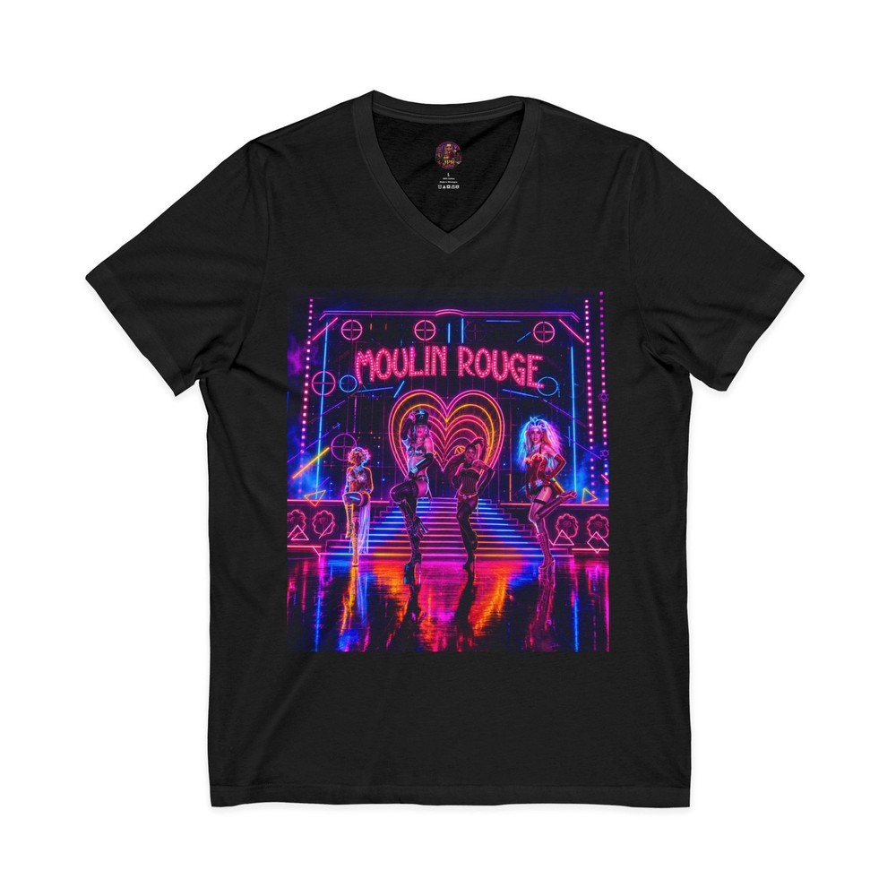 Retro Neon Pop Art V-Neck Graphic Tee Movie Soundtrack Streetwear Shirt 3005