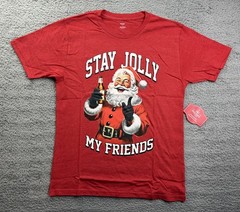 Holiday Time Stay Jolly Clause Shirt Mens Small Red Christmas Santa Graphic Tee