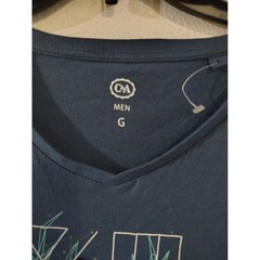 C&A Mens Whatever Graphic V-Neck T-Shirt Blue Teal Short Sleeve Size G Large
