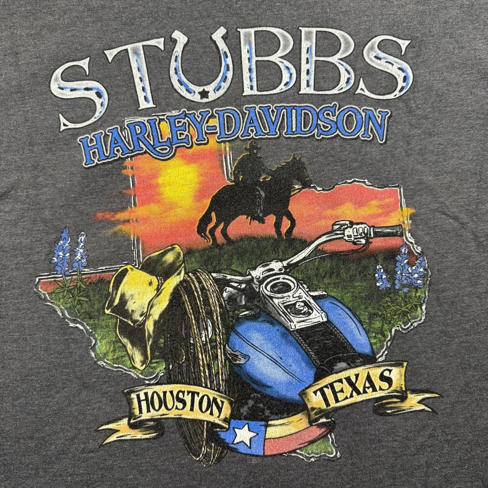 Harley-Davidson Shirt Mens XL Gray Stubbs Houston Texas Dealer Motorcycle Tee