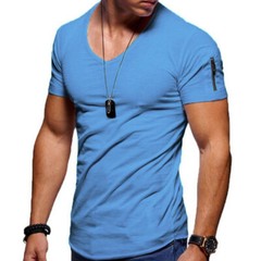Mens Slim Fit Muscle T Shirt Tops Summer Casual V Neck Short Sleeve Blouse Tee