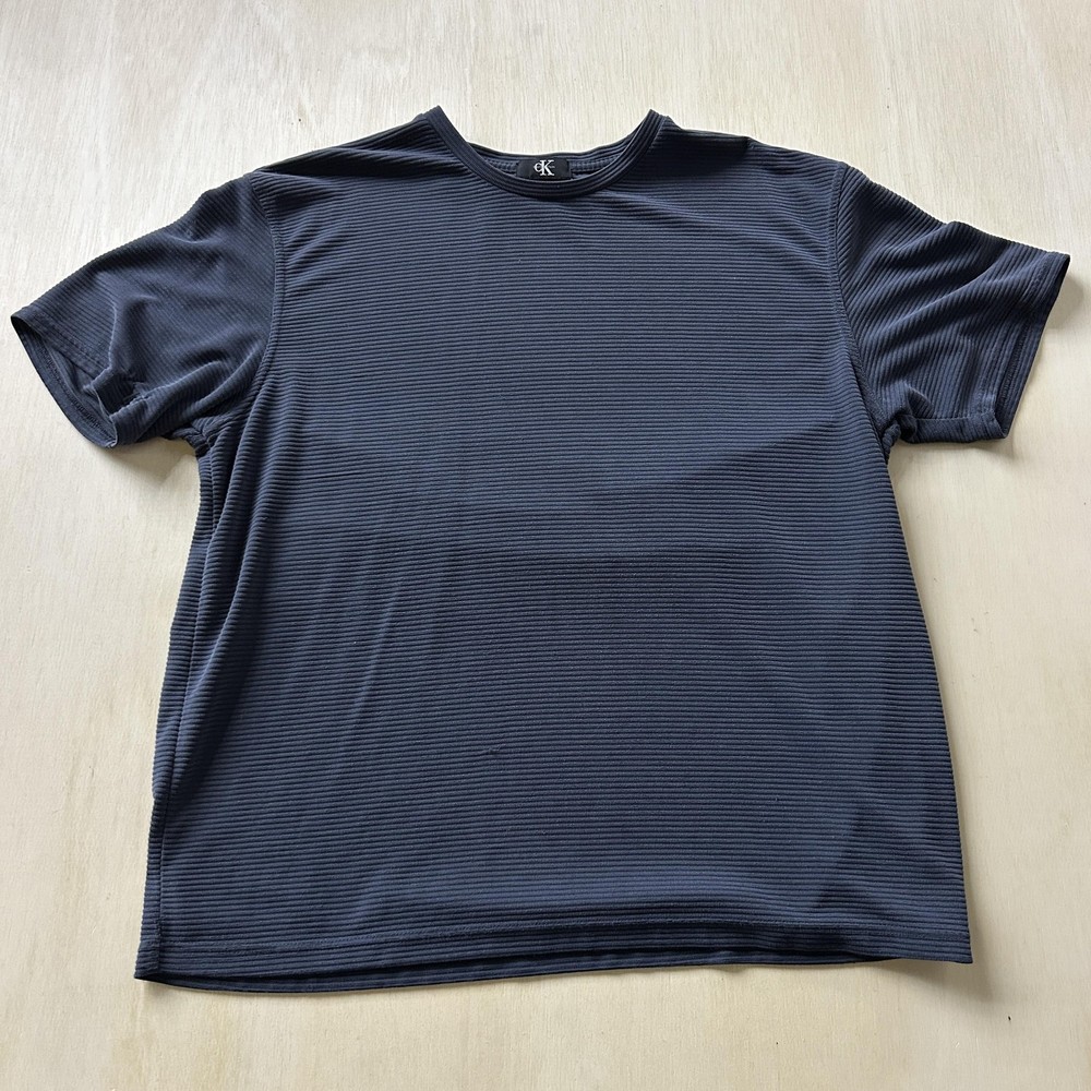 Calvin Klein Shirt Mens XL Blue Textured Striped Modal Blend Casual Tee T-Shirt