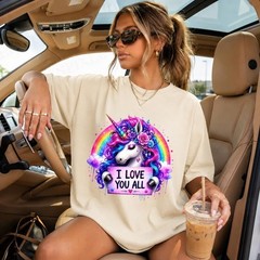 Rainbow Unicorn Graphic Tee, Colorful Fantasy Floral Shirt