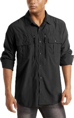 Mens Long Sleeve Cargo Shirt Sun Protection Outdoor Hiking Quick Dry Work Shirts