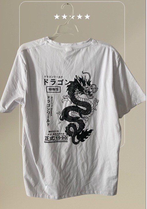 White Dragon Graphic T-shirt sz L Japanese Dragon World Drago 1990 Streetwear
