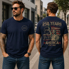 Patriotic USA 250th Anniversary Shirt Men 1776 2026 Eagle Flag July 4th (S-5XL)