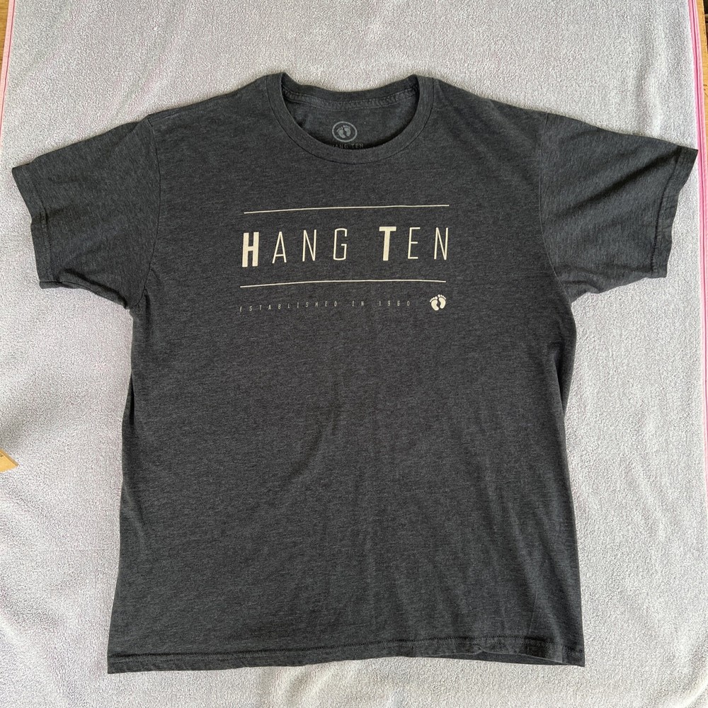 Hang Ten T Shirt Men’s Size Large Charcoal Gray Est 1960 California Surf 0174