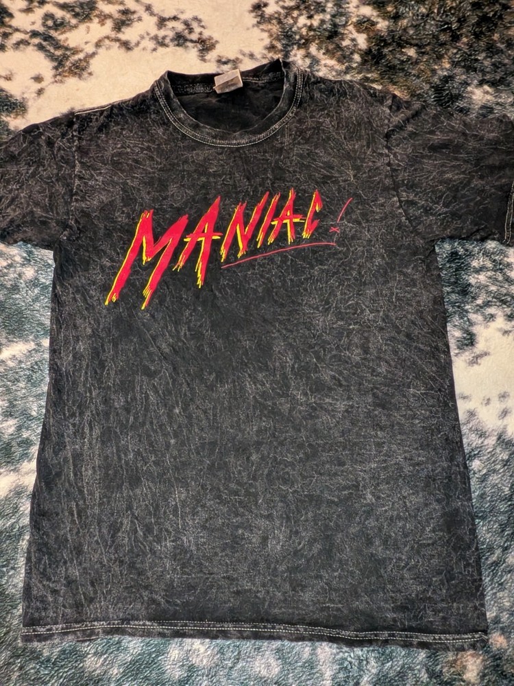 Colortone Men’s Black “MANIAC” Graphic Print Short Sleeve Crew Neck T-Shirt S
