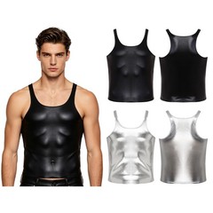 Men Shirt Tops Vest Clubwear Tank Glossy Sports Slimming Fit Top Daily Life Gym