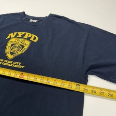 Vtg NYPD Police Crest Logo Mens Shirt 2XL Navy Spellout NYC City Retro Classic
