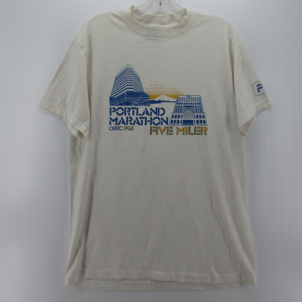VINTAGE Portland Marathon Nike Shirt Men Large White 80s Five Miler Race Runner*
