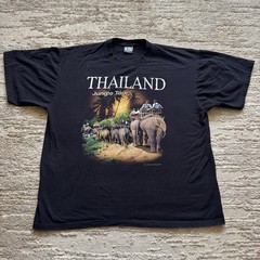 Vintage Thailand Jungle Tour Novelty Tee Men’s XXL Elephant Nature Black River