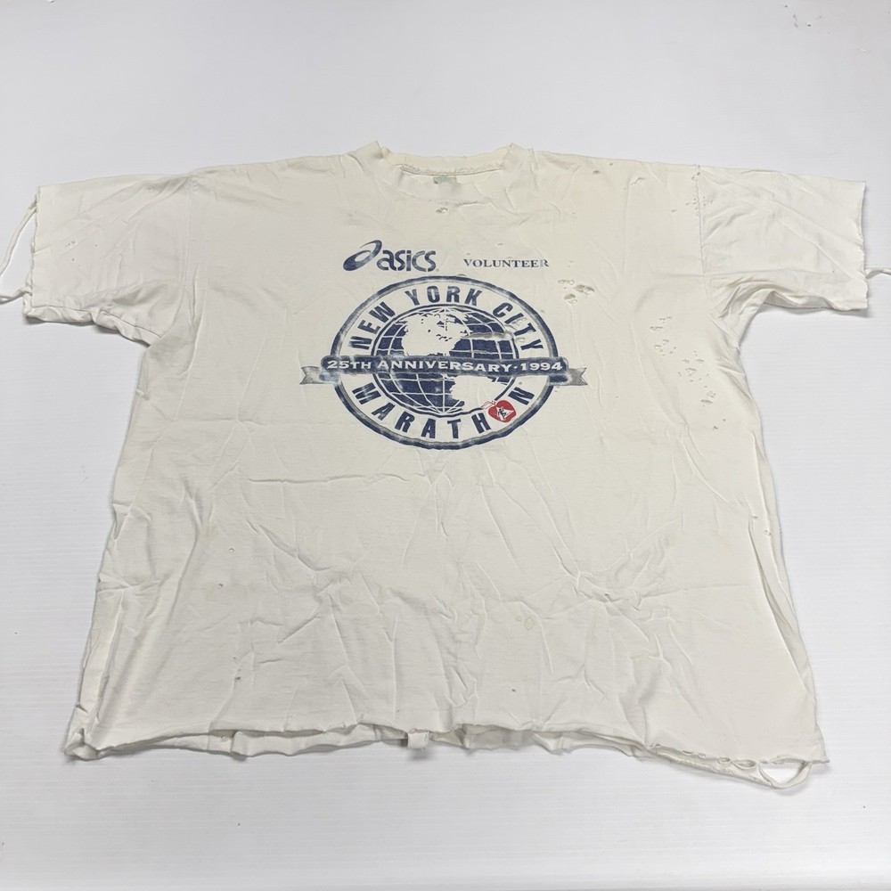Vtg 1994 Asics NYC Marathon 25th Anniversary Volunteer Distressed Mens Shirt 2XL