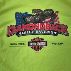Harley Davidson Shirt Mens XL Neon Yellow Graphic Diamondback Lawton Oklahoma