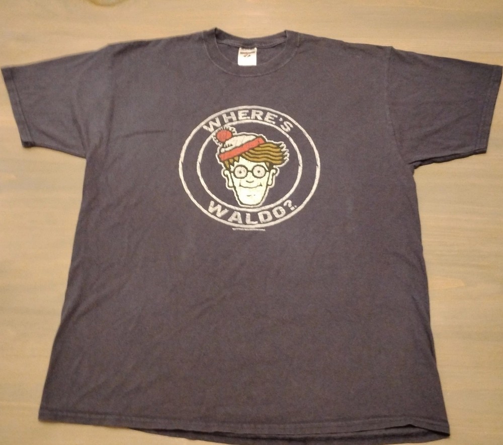 Classic Where’s Waldo T Shirt XL Black Short Sleeve Crew Neck 100% Cotton