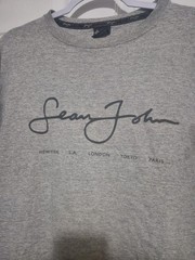 Sean John Shirt Mens medium Gray Vintage TShirt Short Sleeve Crewneck Script Y2K