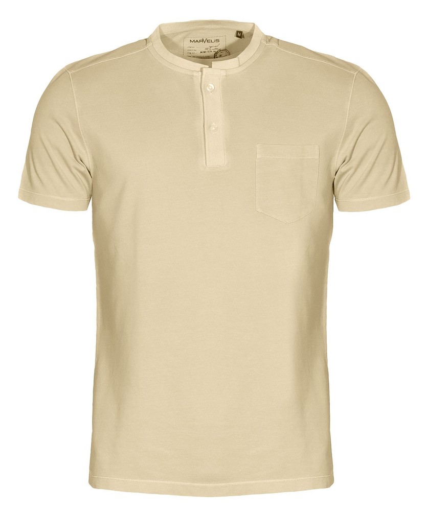 Marvelis Men’s Polo Shirt Modern Fit Stand Collar Solid Beige