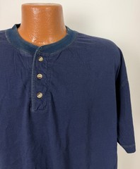 Vintage 90s Henley Shirt Men XXL Minimalist Casual Outdoors Travel Navy Cotton