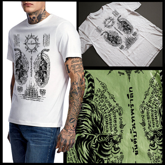 Muay Thai Tattoo T-Shirt Thailand Sak Yant Tiger Size Small to 3XL New, cotton