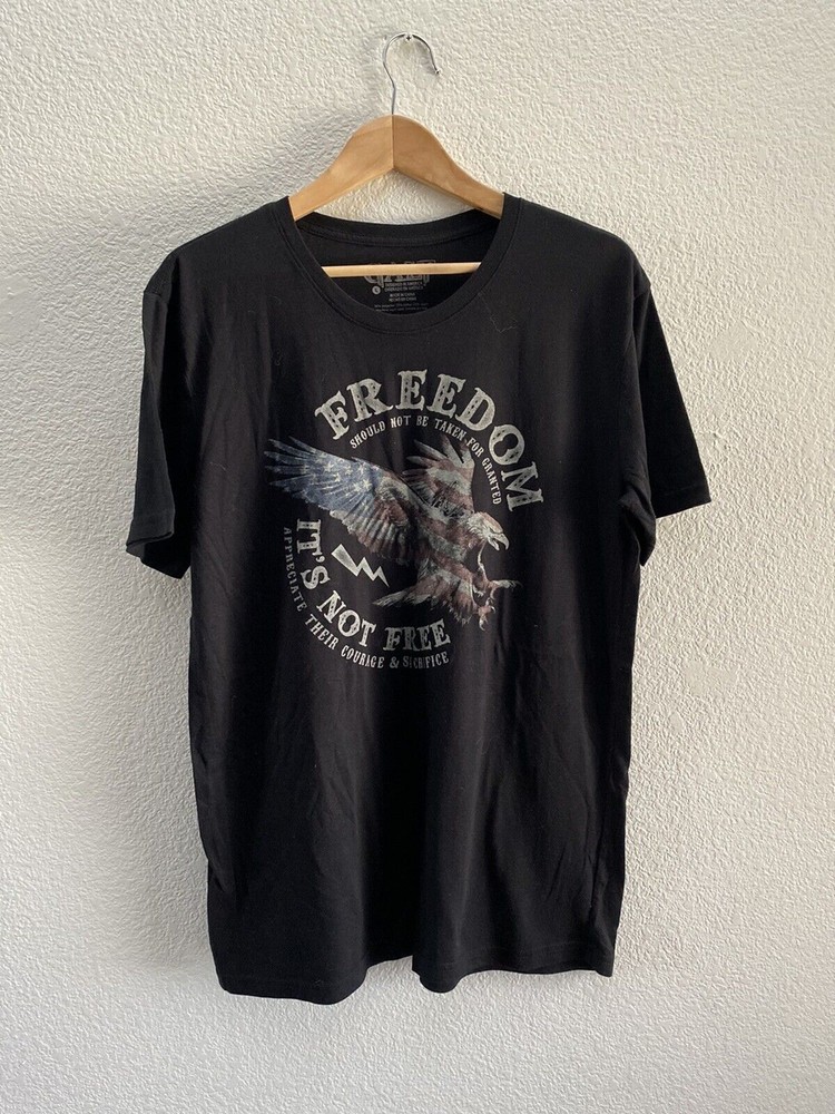 John Galt Freedom It’s Not Free USA Flag Eagle Black T-Shirt Men’s Large